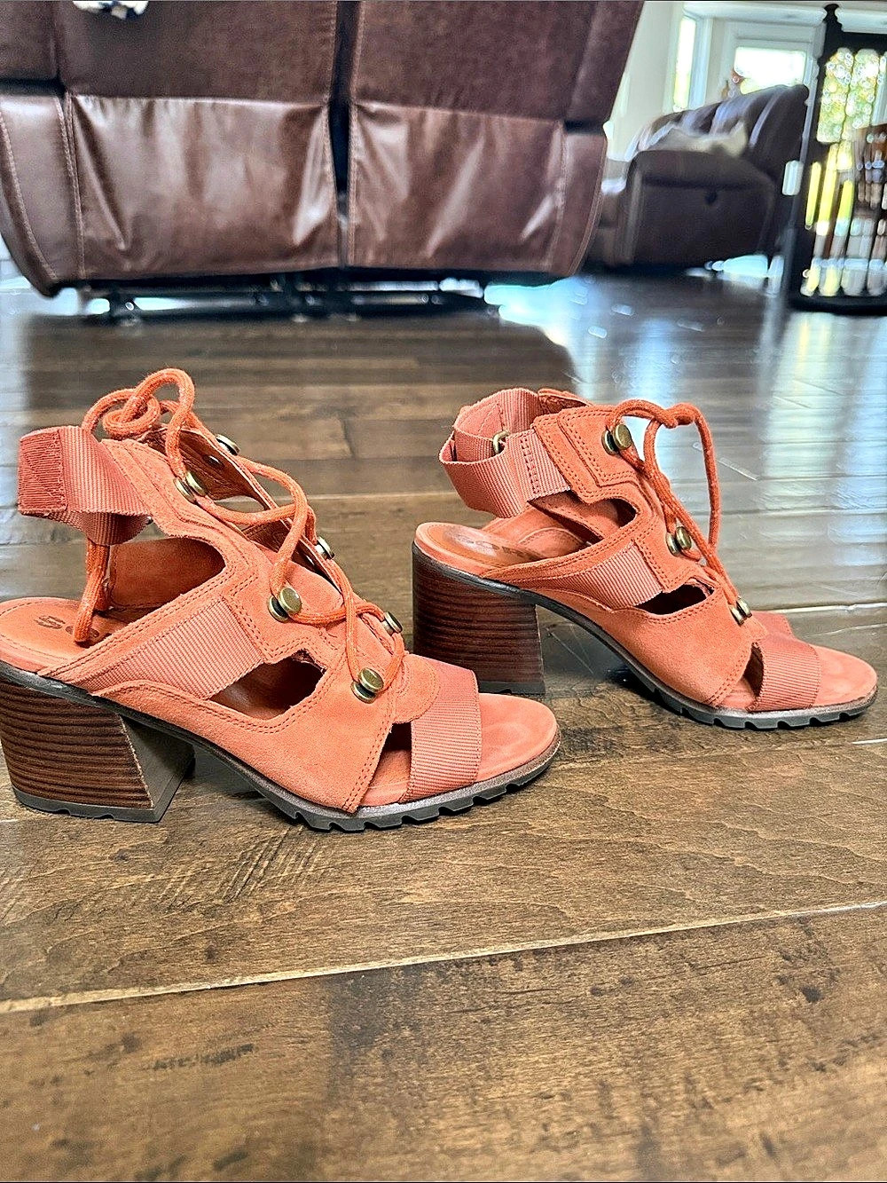 Sorel Nadia Ankle Lace Block Heel Sandal Orange US